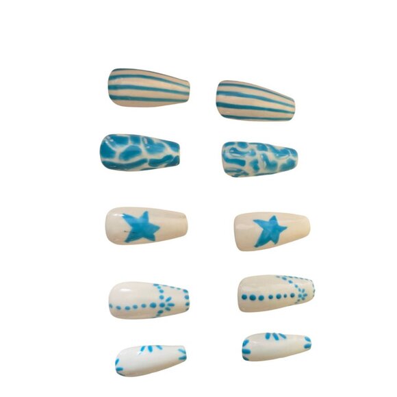 Hand Made Nails, Fake Nails, Halloween Nails, Stars, blue - Picture 2 of 2